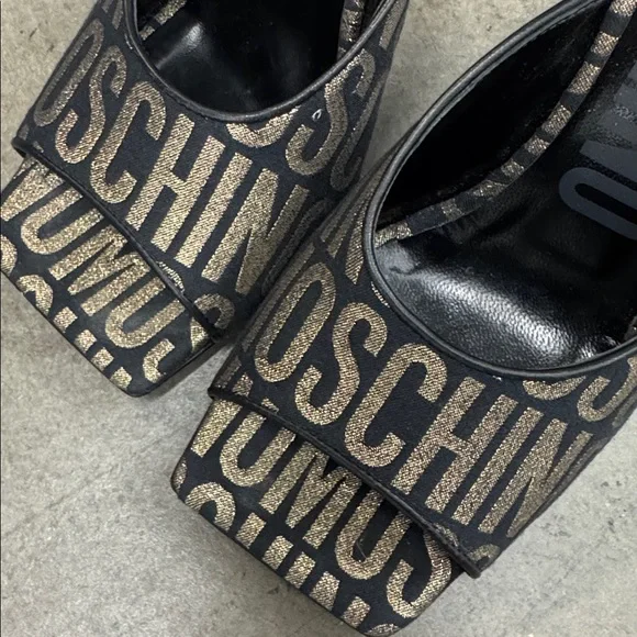 Moschino Black and Gold Logo Mules - Picture 2 of 6